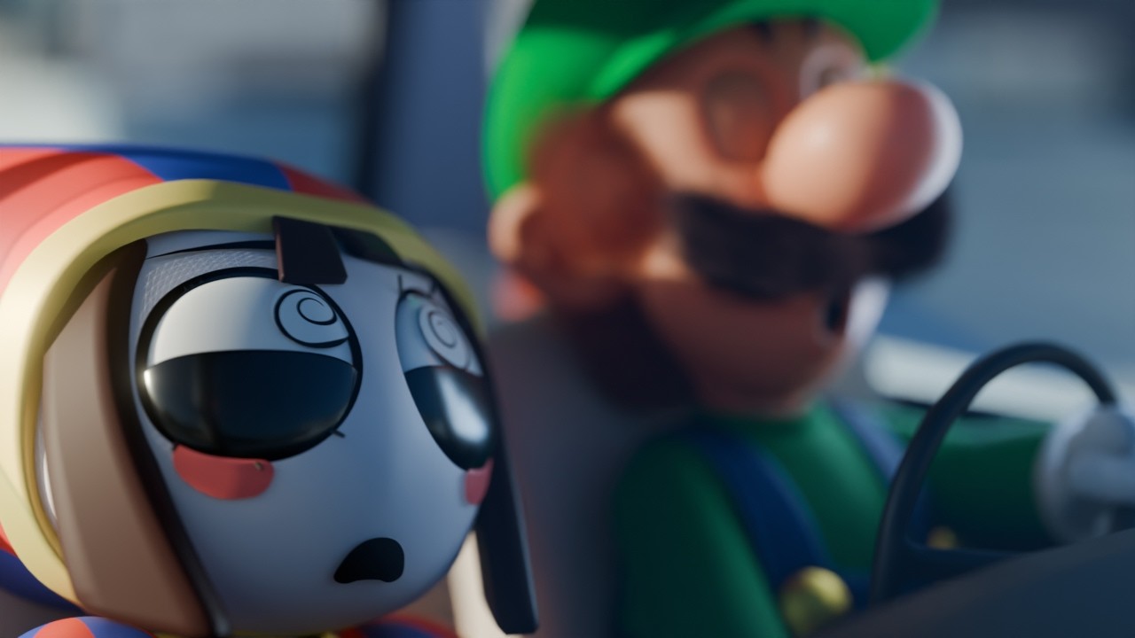 Luigi and Pomni in Miami's Daily Traffic