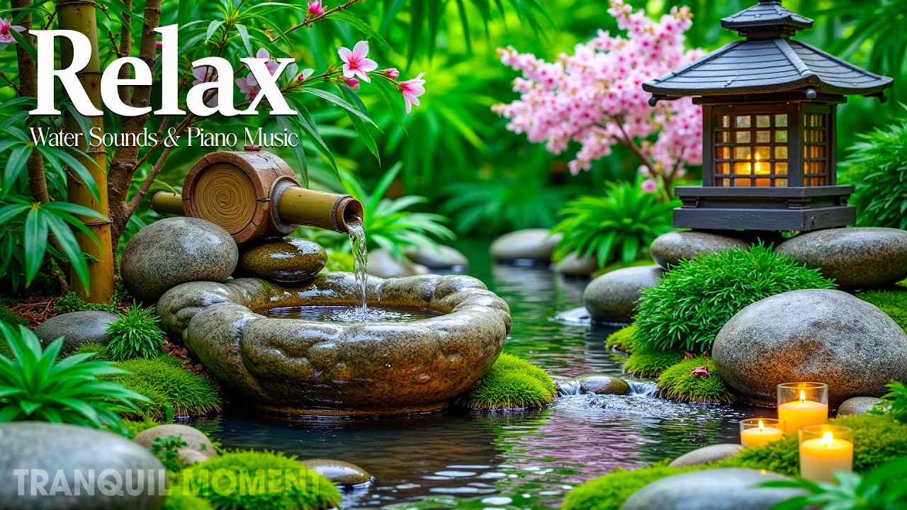 Soothing Spa Piano Music 🌿 Relaxing Sleep Music & Nature Sounds, Bamboo Water Fountain, Calm Music