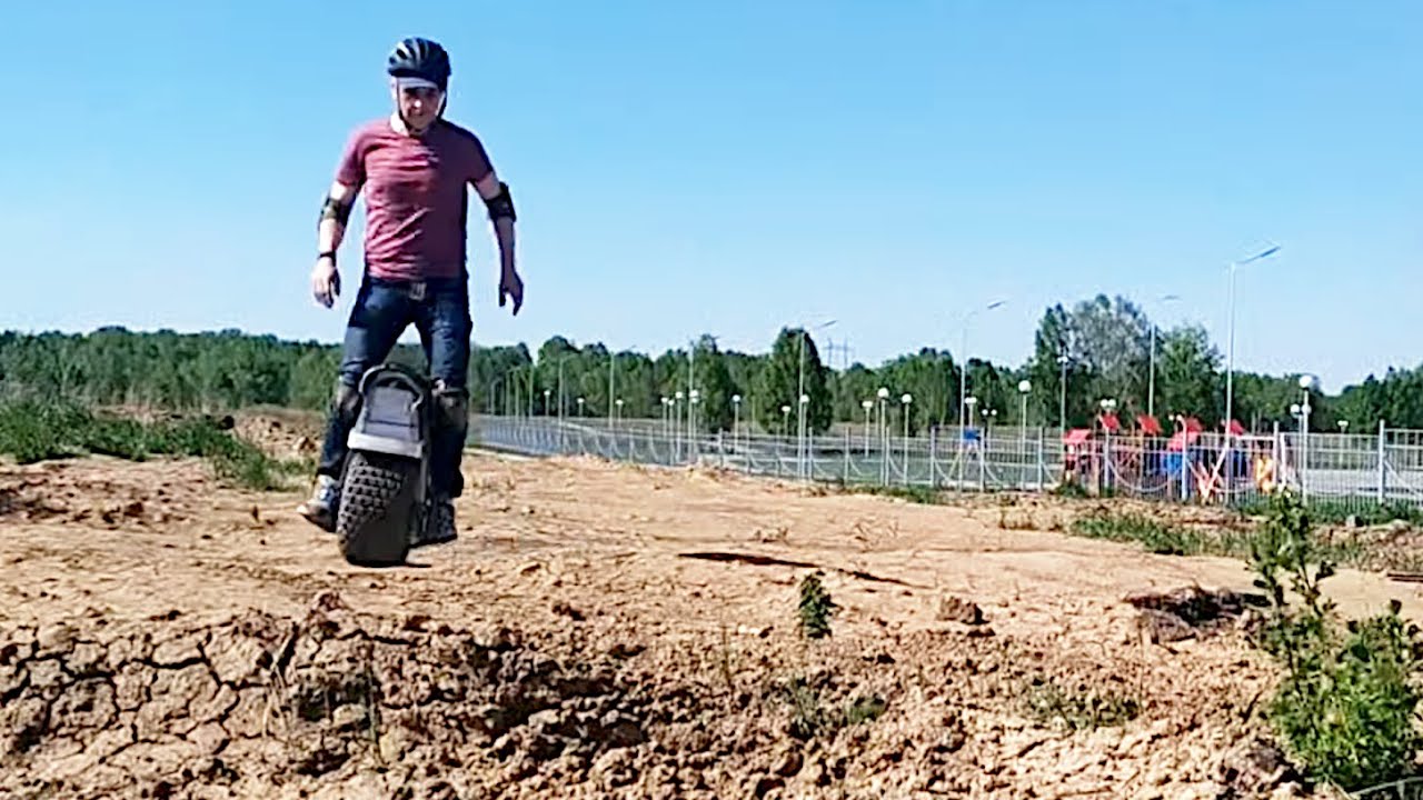 Bublik-18 self-made EUC fat tire monowheel test on clay - самодельное широкое моноколесо на  глине