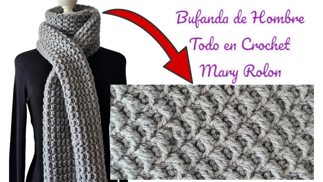 😍 BONITO PATRON a crochet TEJER LINDA BUFANDA para HOMBRE paso a paso fácil y rápido