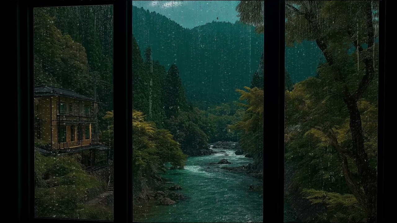 Tranquil Rainy City Ambience Seen from a Window for Calm, Focus, and Peaceful Sleep