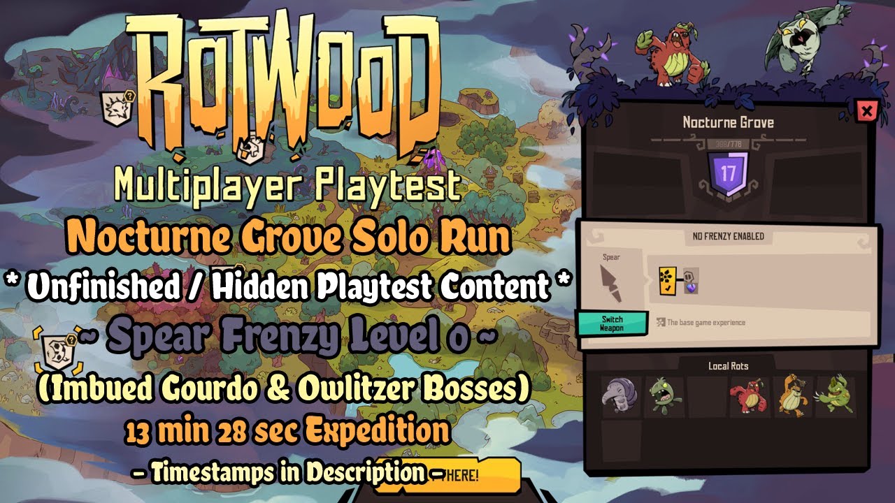 Rotwood Multiplayer Test | Unfinished Content - Nocturne Grove [Spear Frenzy 0] Solo Run (Owlitzer)