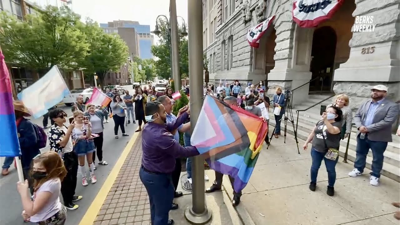 Pride Flag Raising Ceremony on the steps of Reading City Hall