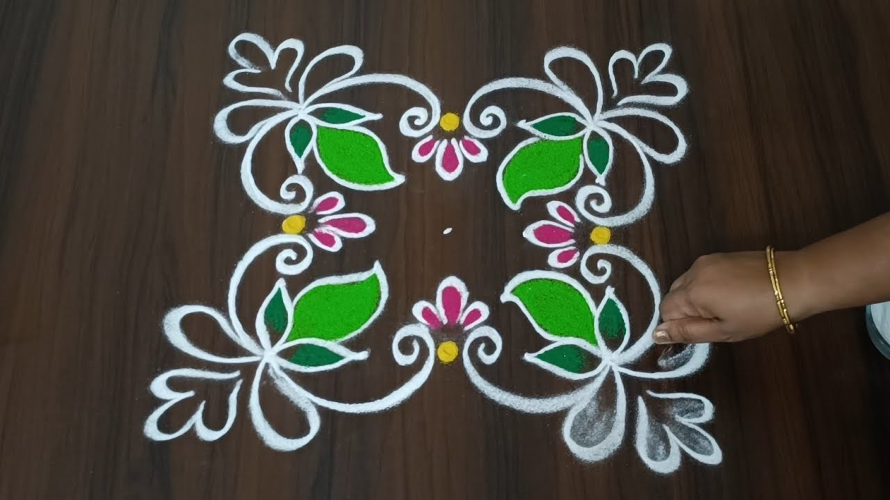 Ugadi muggulu | Easy border rangoli designs for Ugadi | Simple Ugadi muggulu 5*5 dots | Kolam