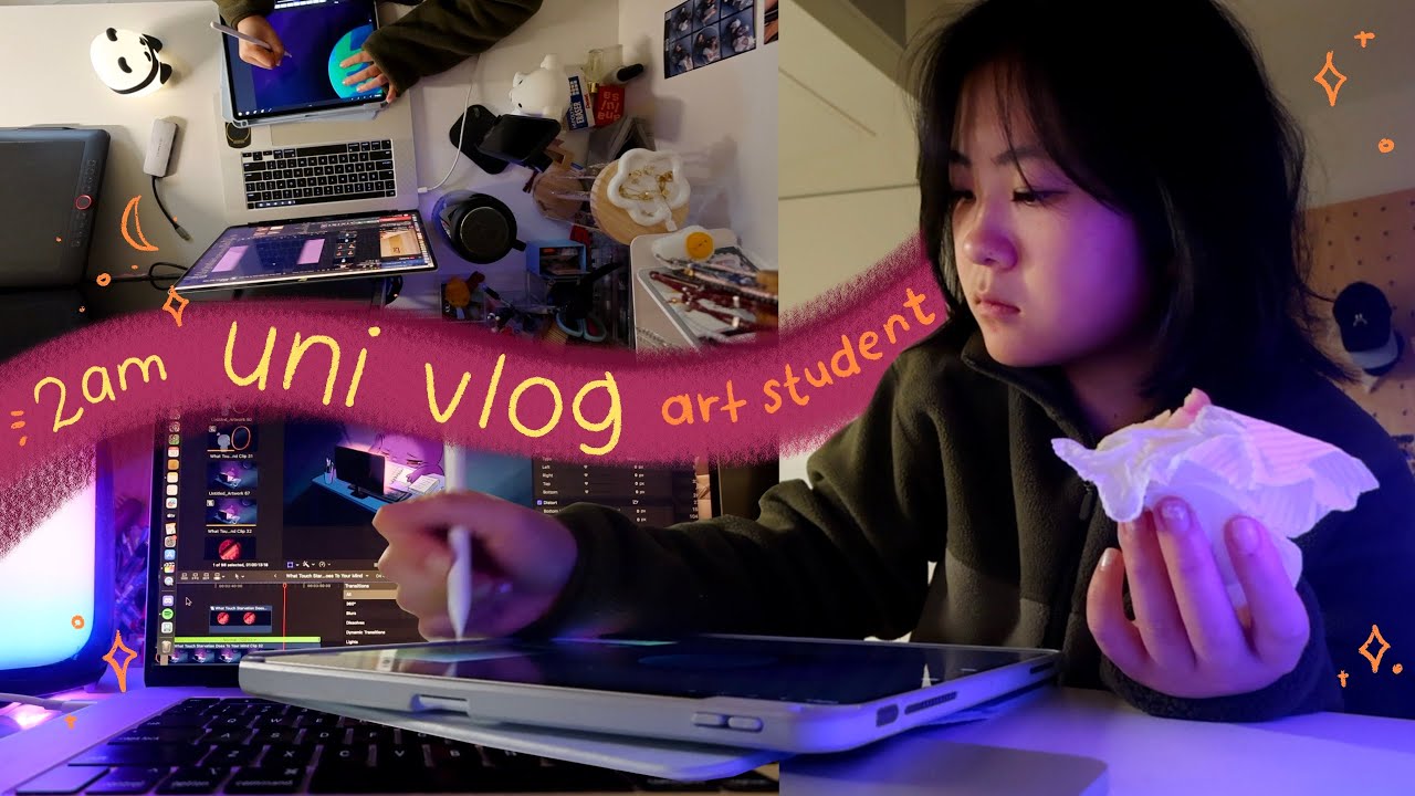 UNI VLOG 💭‧₊˚ pull an all nighter with me almost as an art and design student