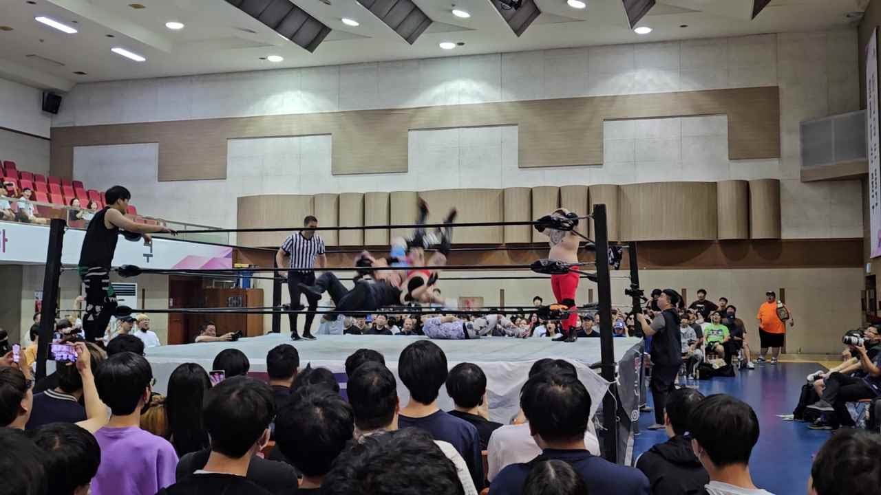 [PWS Korea : Pro Wrestling Society Korea] 한국 최고의 프로 레슬링의 태그팀 경기 3:3 명경기[진개성&은비연&구스탑VS맨브로스&동쉔[하이라이트]