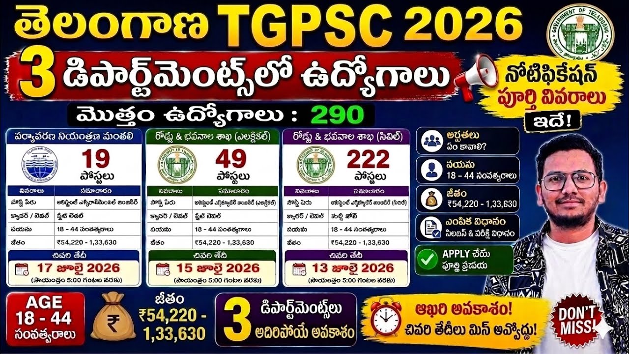TGPSC Recruitment 2026: 290 AEE Vacancies || || Age : 18-44 yrs || Full Details || Latest Jobs || 