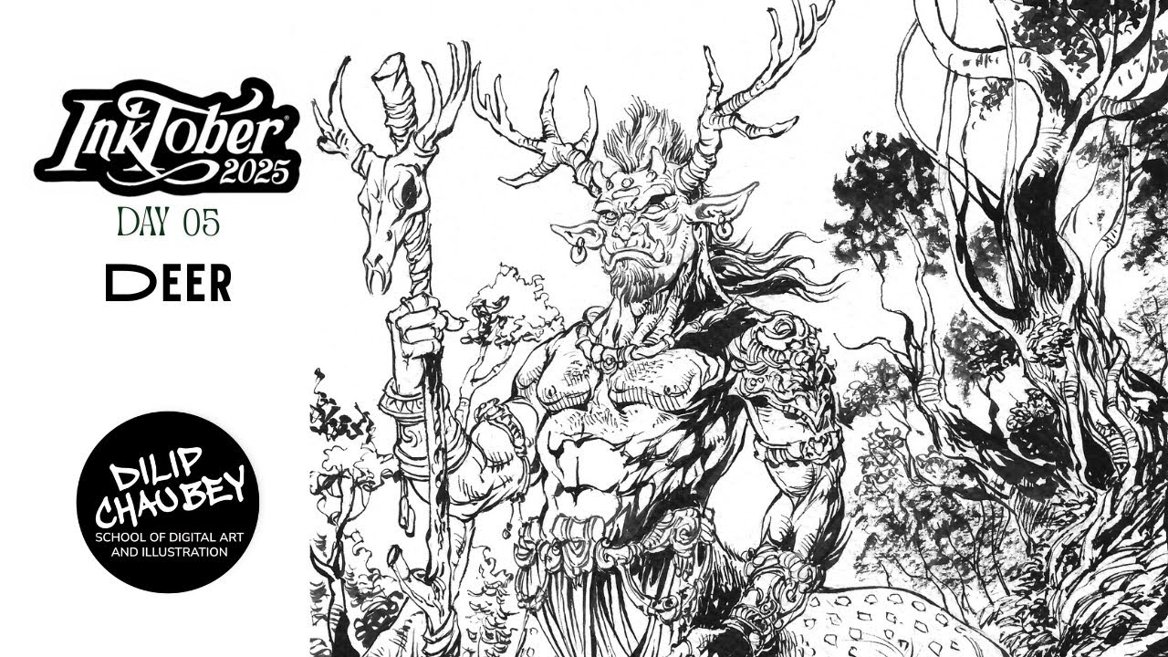 Inktober 2025 | День 5: Олень | Школа искусств Дилипа Чауби