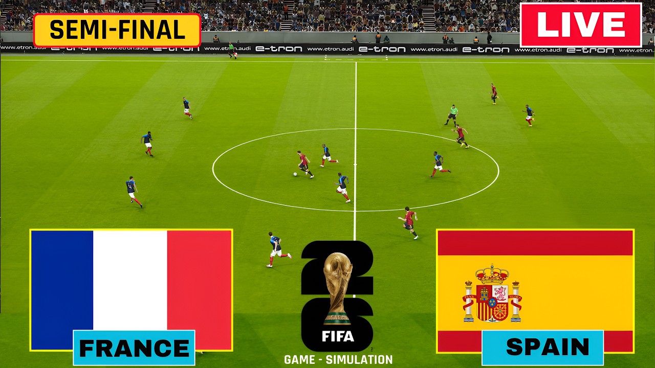 🔴Live France vs Spain Semi Final | FIFA World Cup 2026 PES Gameplay | Football Match Simulation