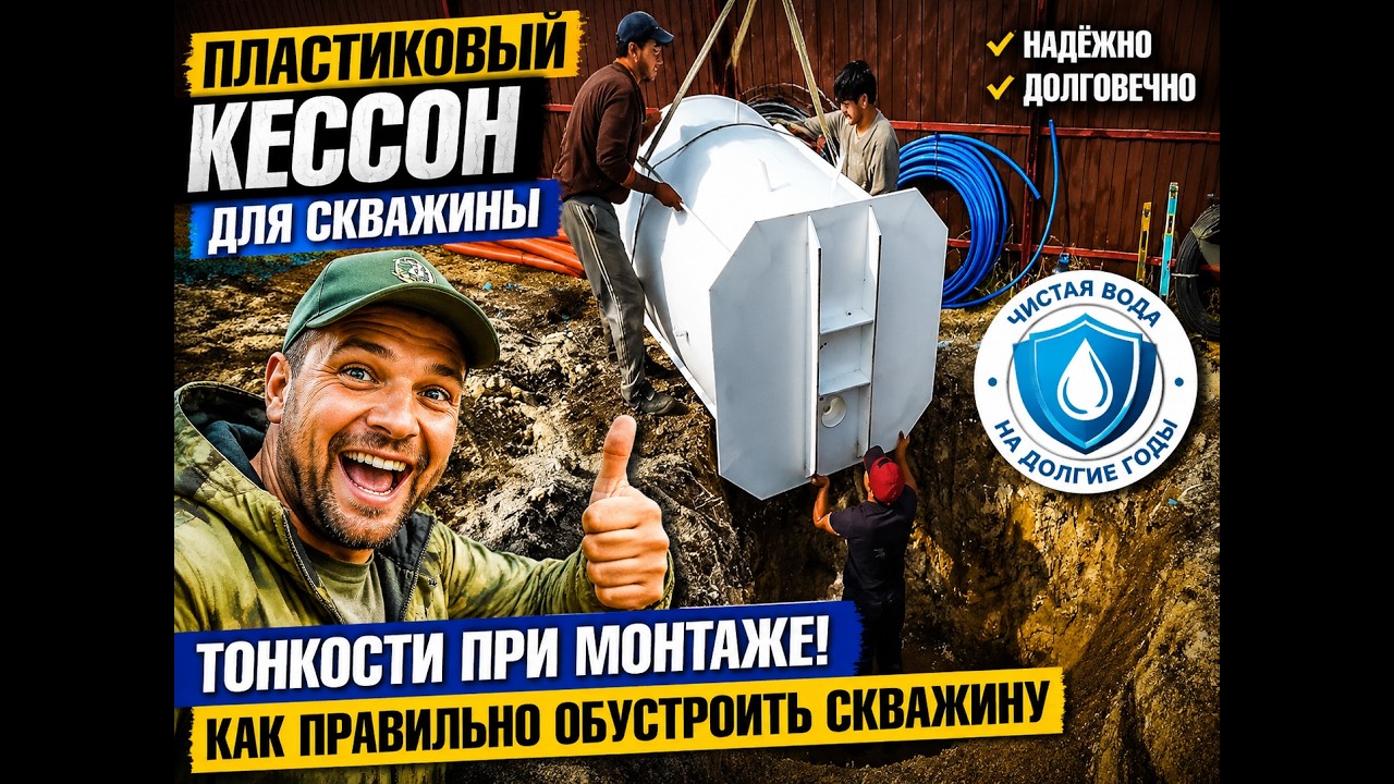ПЛАСТИКОВЫЙ КЕССОН ДЛЯ  СКВАЖИНЫ НА ВОДУ. ТОНКОСТИ ПРИ МОНТАЖЕ. КАК ПРАВИЛЬНО ОБУСТРОИТЬ СКВАЖИНУ