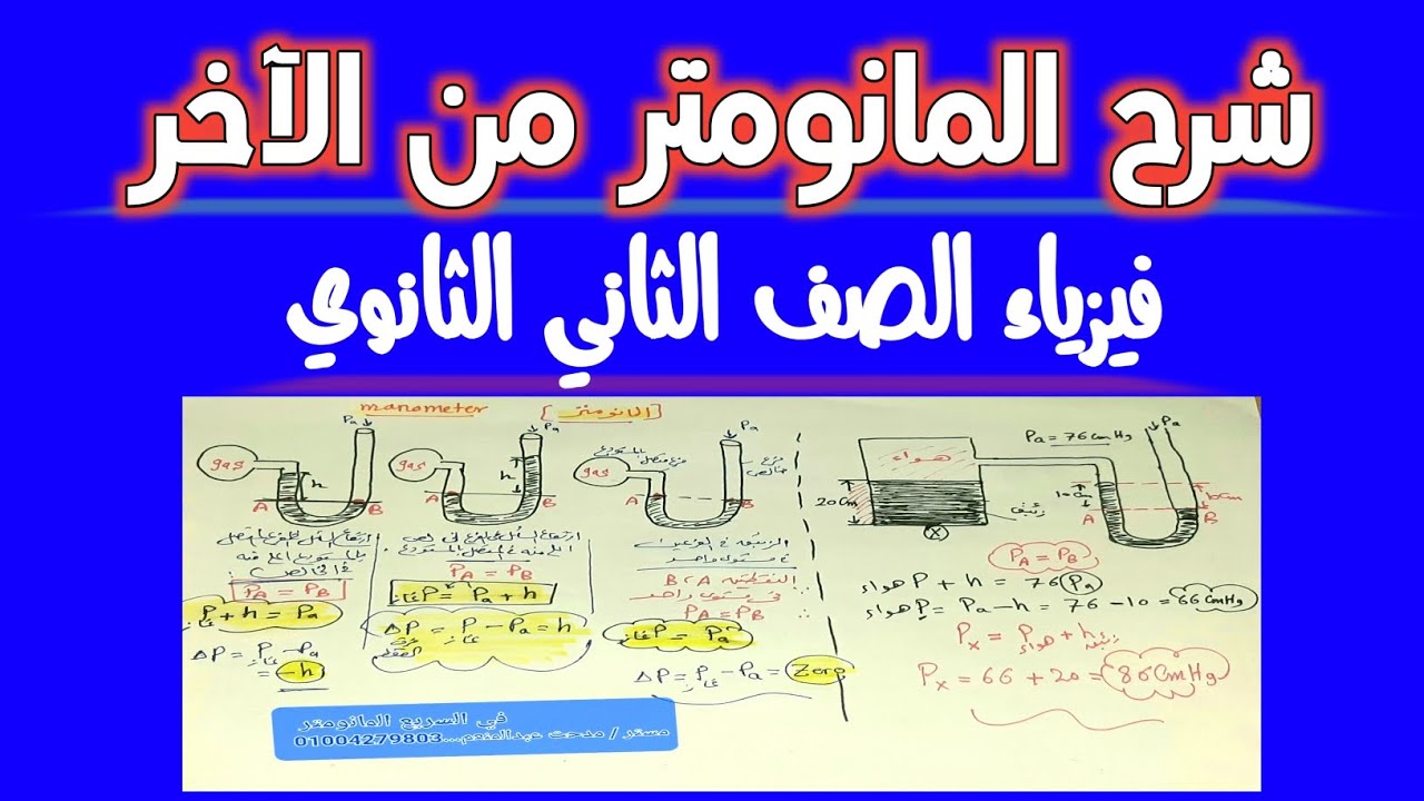 شرح المانومتر/ فيزياء الصف الثاني الثانوي/ مستر مدحت عبدالمنعم...أستاذ الفيزياء