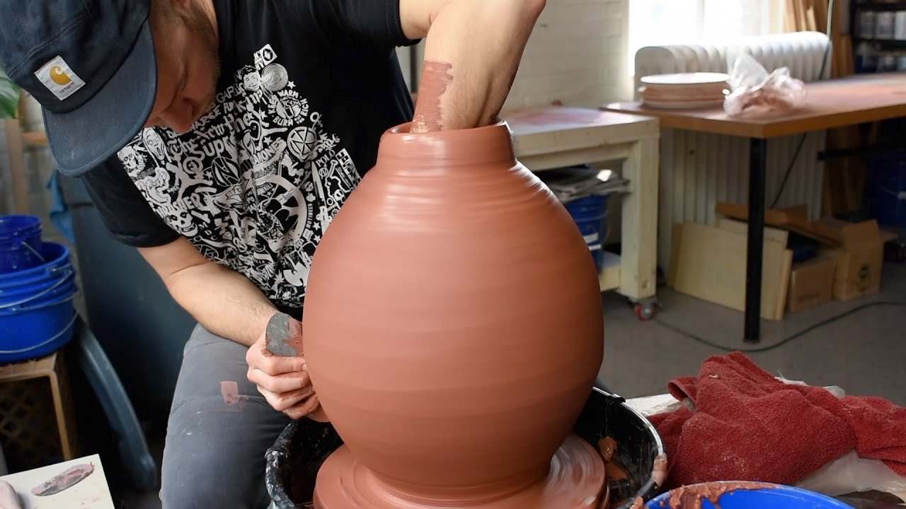 Making a Large Lamp Base on the pottery wheel
