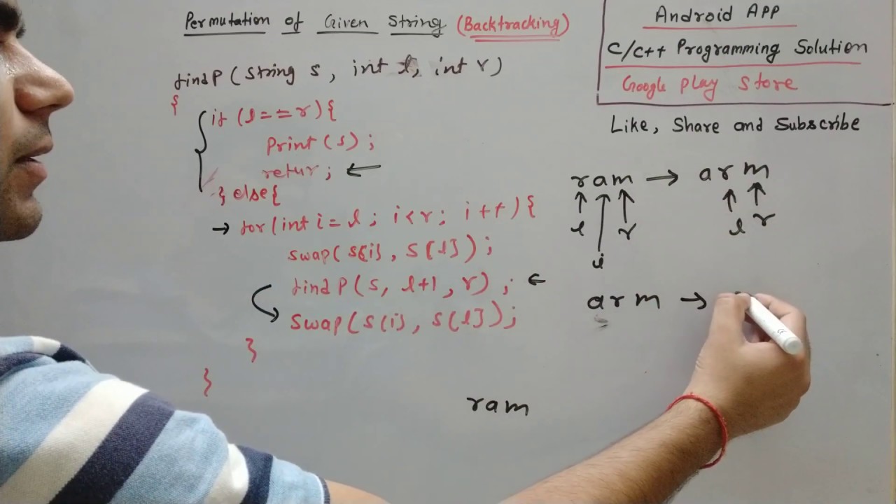 Backtracking, Permutation of given string, coding problem on backtracking for placement