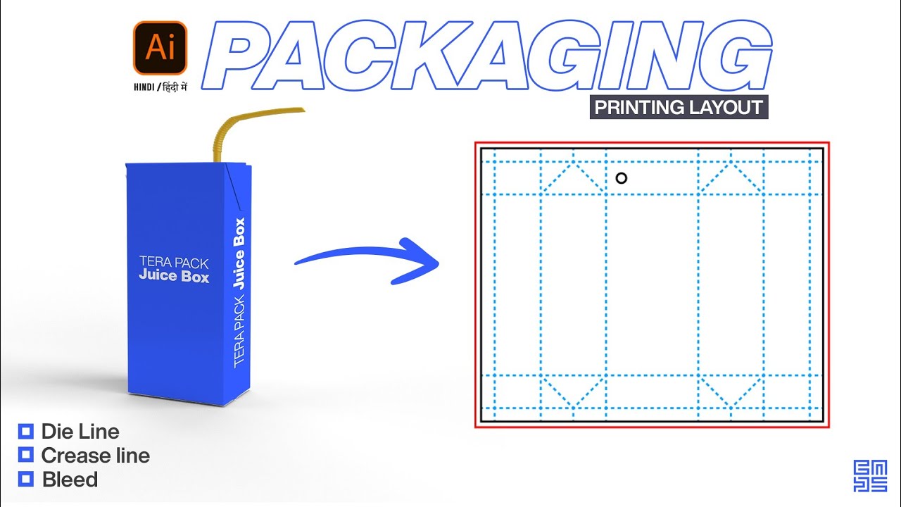 Tera Pack Juice Box Packaging Printing Layout in Adobe illustrator HINDI / हिंदी में 
