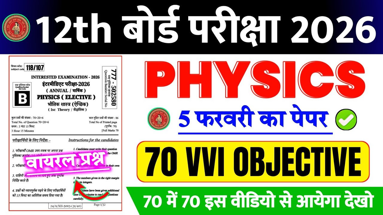 5 February 12th Physics Viral Question 2026 || 12th Physics Most VVI Objective Question 2026
