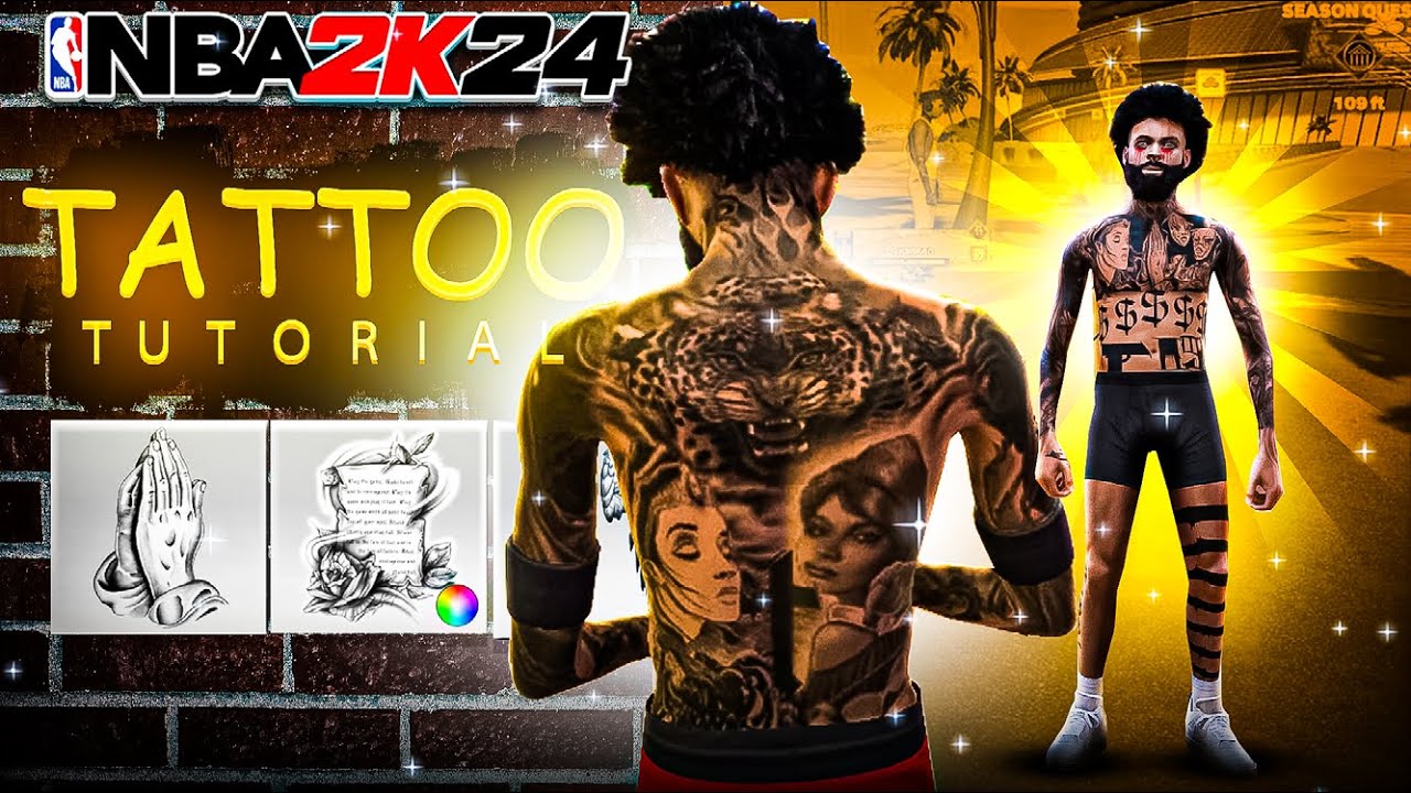 BEST TATTOO TUTORIAL IN NBA 2K24! BEST DRIBBLE GOD TATTOOS 2K24 + GLOCK 9TEEN FACE SCAN