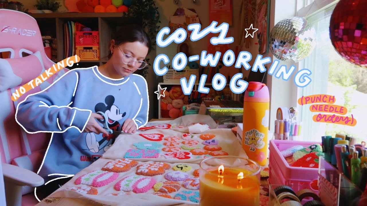 Cozy punch needle vlog! Spend the day working with me ☻ mug  rugs + a teddy bear punch needle mirror
