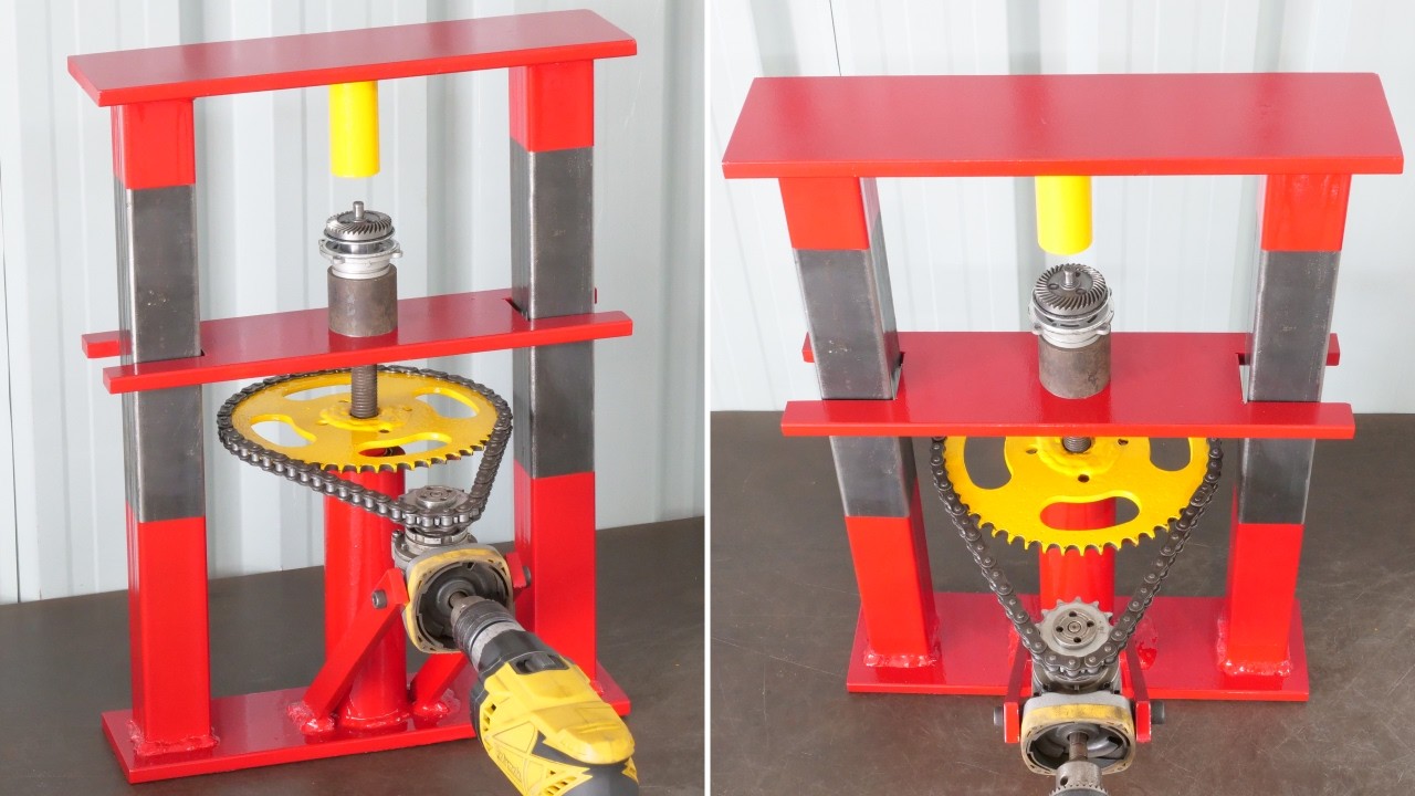 How To Make A Drill Powered Mini 5 Ton Screw Press Machine | Homemade Press Machine | DIY