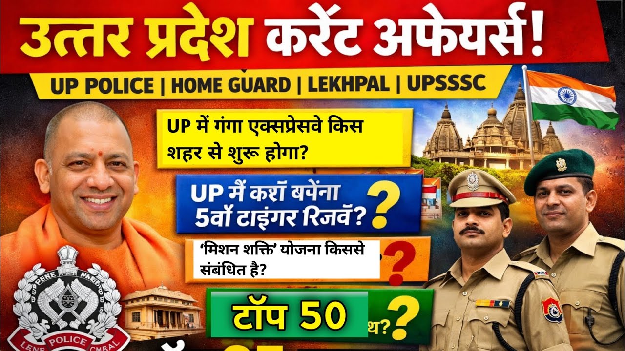 उत्तर प्रदेश करेंट अफेयर्स क्विज | UP Current Affairs quiz | सबसे महत्वपूर्ण GK प्रश्न 🔥