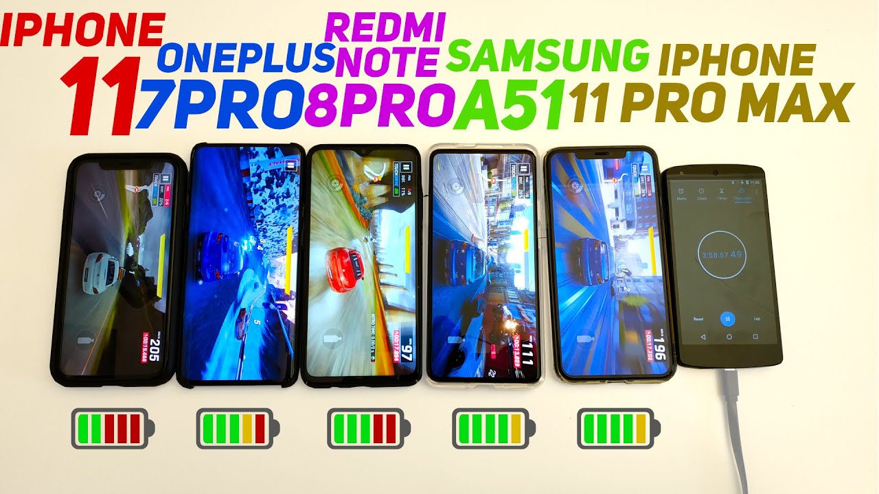 КТО ДОЛЬШЕ ПРОДЕРЖИТСЯ? SAMSUNG A51, REDMI NOTE 8 PRO, АЙФОН 11 PRO MAX, IPHONE 11, ONEPLUS 7 PRO