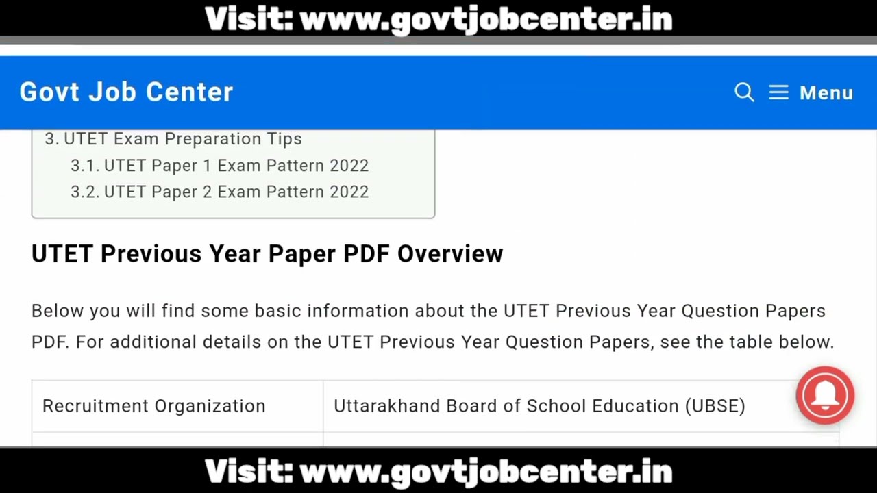 UTET Previous Year Paper PDF Download | Uttarakhand Government Jobs 2022