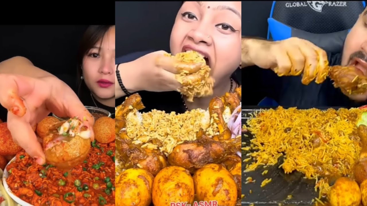 SPICY FUSKA EGG CURRY CHICKEN KOSHA CHICKEN BIRIYANI BASMATI RICE EATING CHALLENGE ASMR MUKBANG 