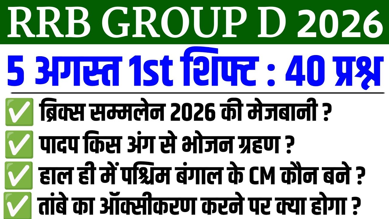 RRB GROUP D 05 August 1st Shift Analysis 2026 | RRB GROUP D EXAM Analysis 2026 |RRB GROUP D ANALYSIS