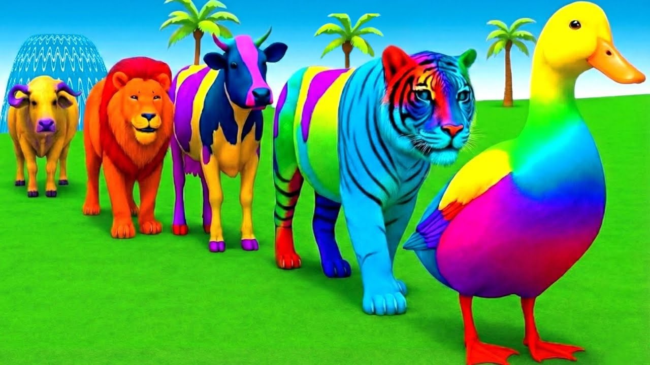 Long Slide Game with Cow Elephant Gorilla Hippopotamus Tiger 3d Animal Game Funny 3d Animals