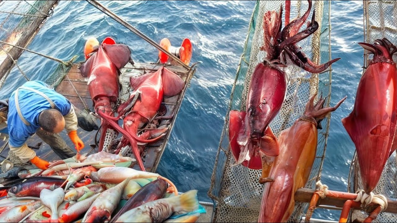 How Fishermen Harvest Over 100,000 Tons of Giant Squid Every Year!