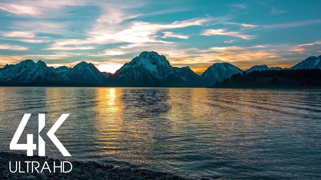 Snowy Mountains at Sunset - 8 Hours of Lake Lapping Water Wave Sounds - 4K Nature Soundscape