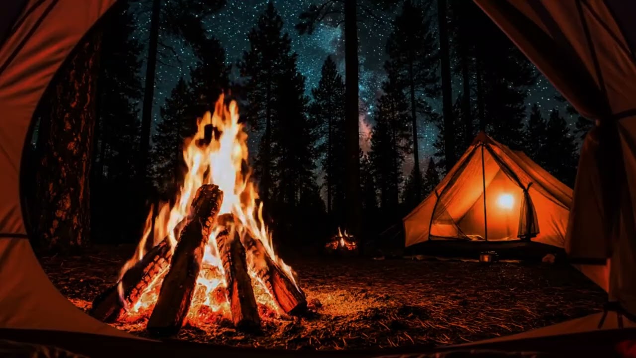 Peaceful Campfire Night Seen From a Tent | Relaxing Sleep Ambience