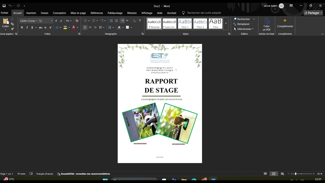 Créer une PAGE DE GARDE de rapport de stage Professionnelle