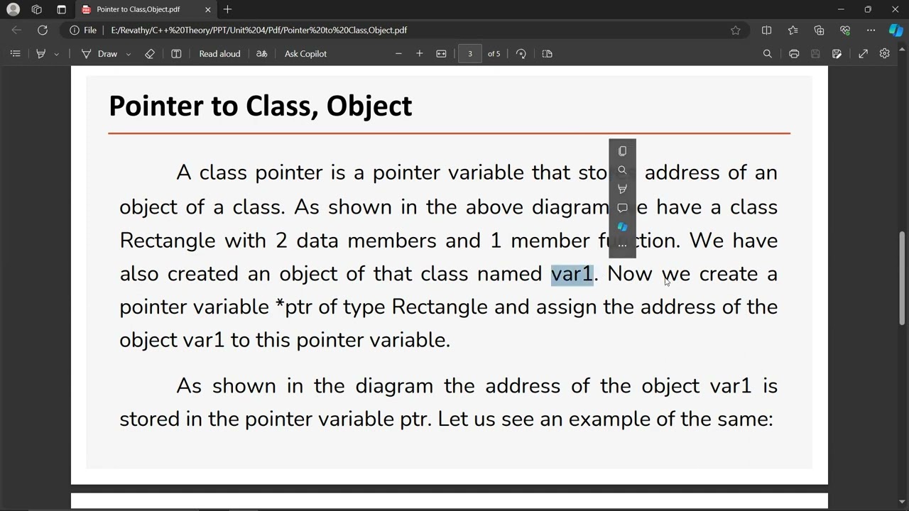 Pointer to Class, Object in C++ in  Tamil(AU - I-BCA - Unit 4)