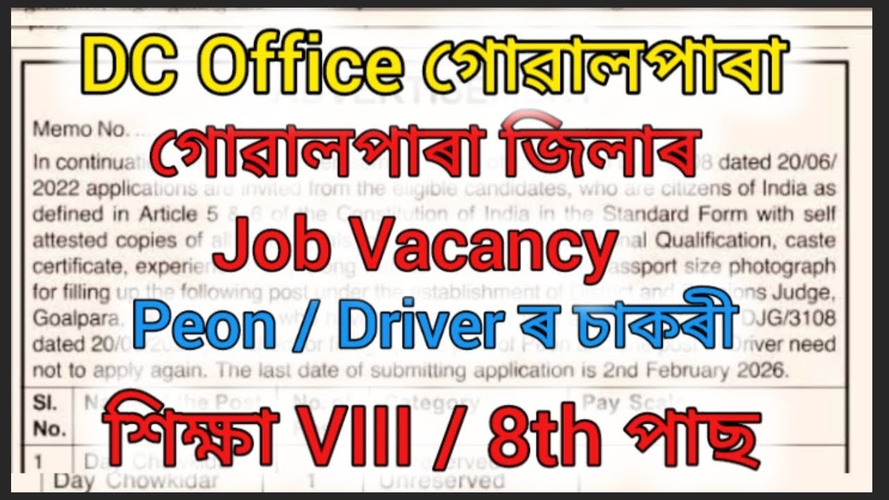 DC Office Goalpara Recruitment 2026 // Assam Job Vacancy 2026 // Goalpara Job Vacancy #gyanorbhoral