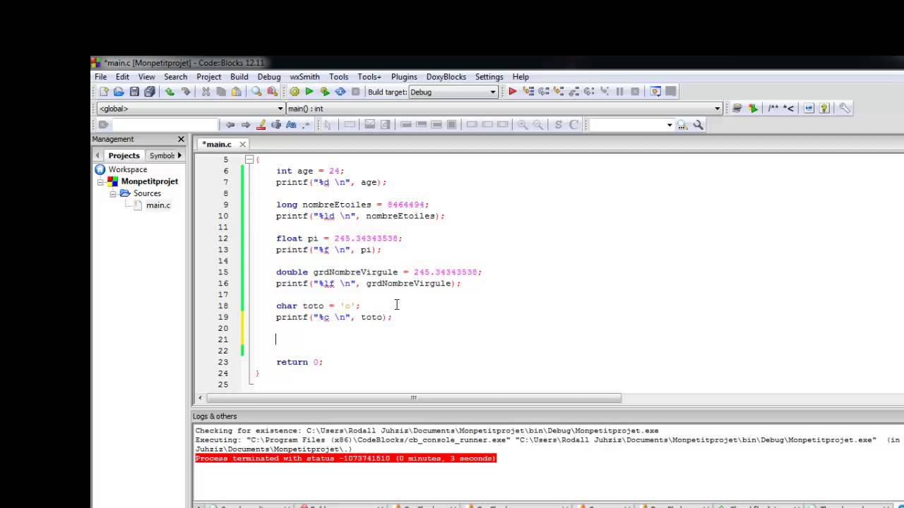Langage C 3ème cours les variables et les maths (mode console) sur windows