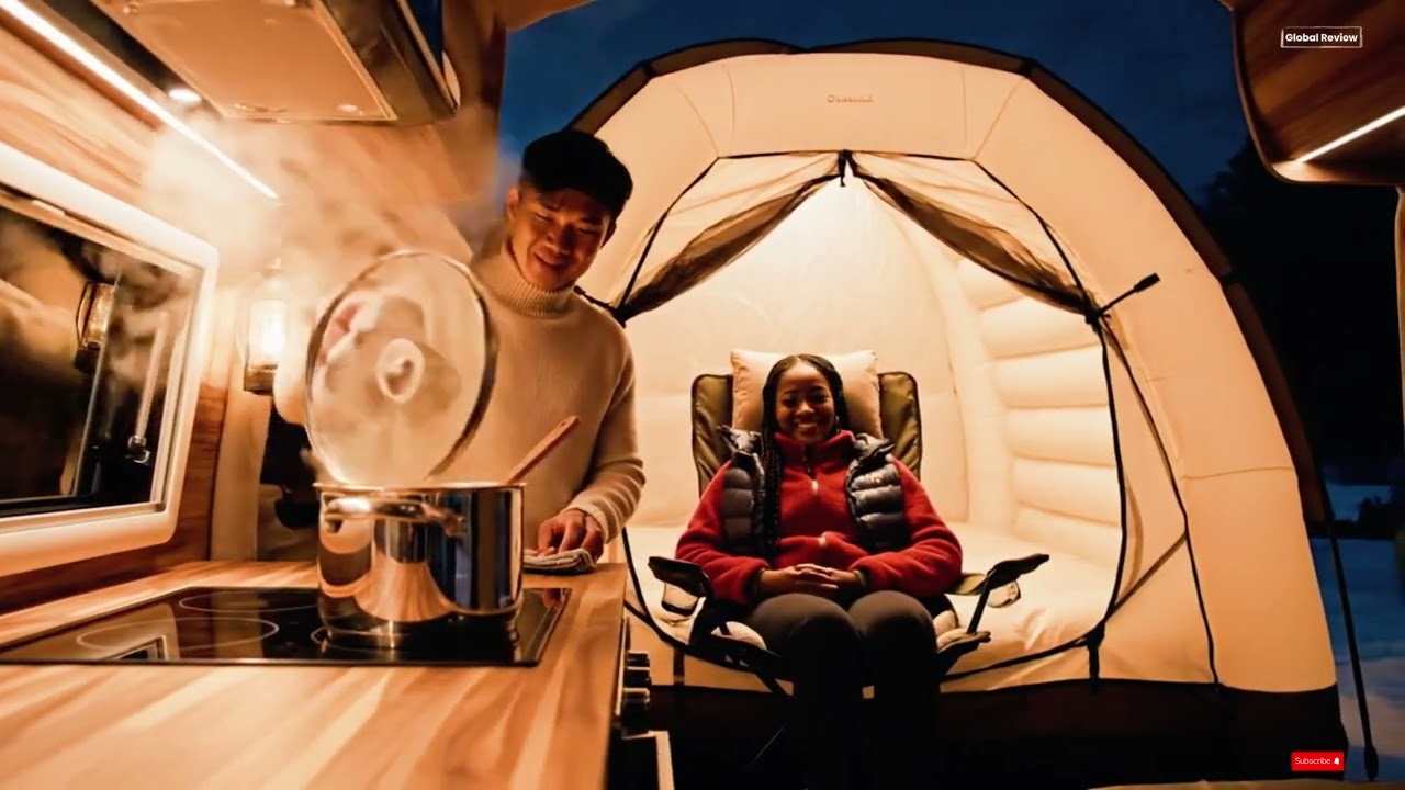 A Calm Winter Camping Night with a Tent Trailer