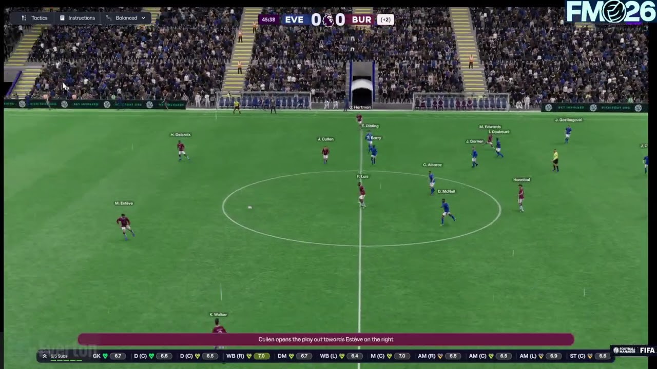Everton Versus Burnley Full Premier League match on FM26 RTG 7