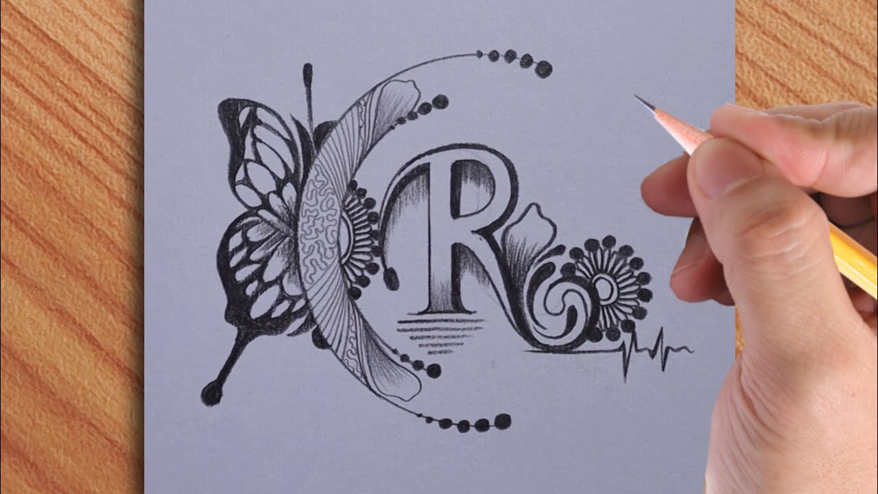 Beautiful R letter tattoo drawing with pencil amazing design || best tattoo idea with pencil || art