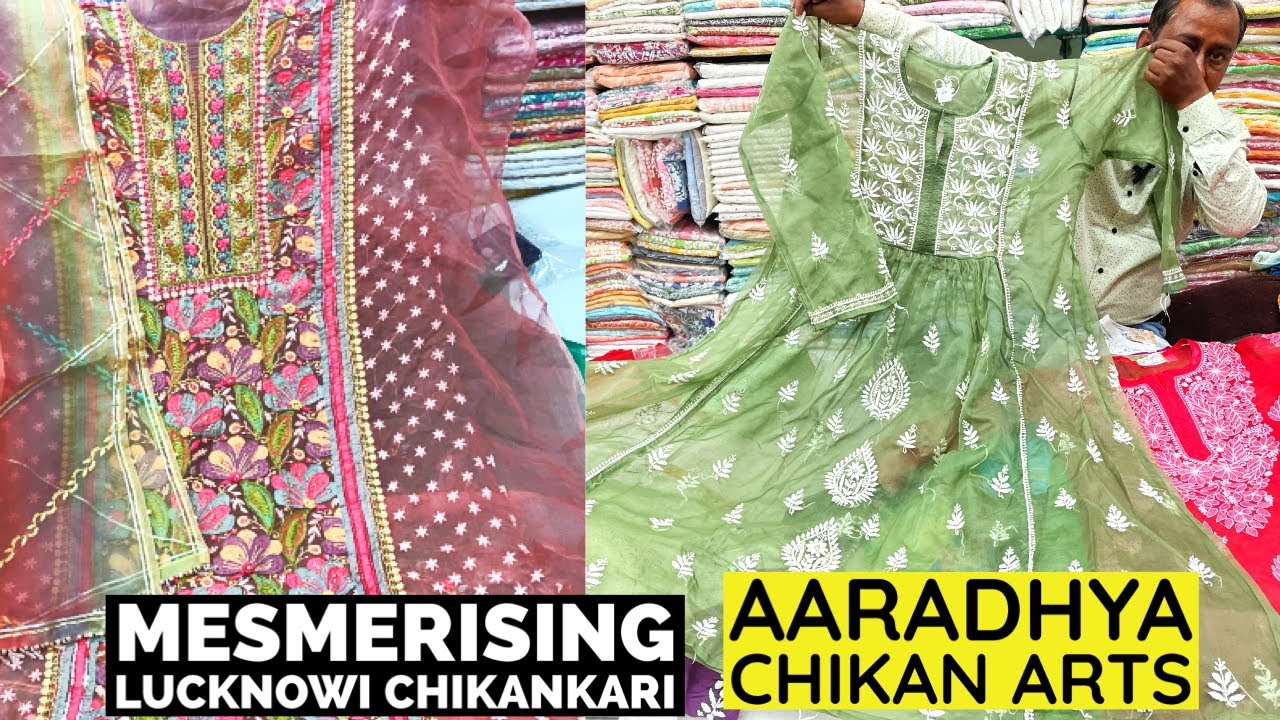 Buy Chikankari Kurtis, Unstitched Georgette & Organza Suits, Saree, Lehenga at Aaradhya Chikan Arts.