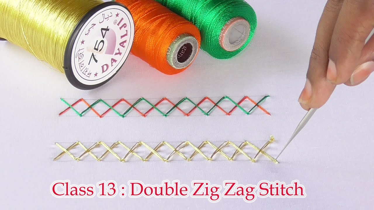 Class 13 : Double zig zag stitch | Types of aari stitches | Jini Aari Creatives