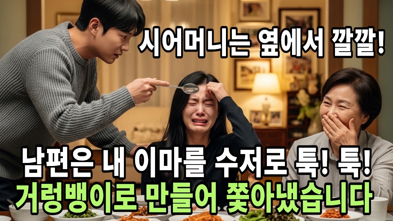 시어머니는 옆에서 깔깔깔!   밥 먹는 내 이마를 수저로 툭! 툭!   수저질한 남편, 거렁뱅이로 만들어 쫓아냈습니다