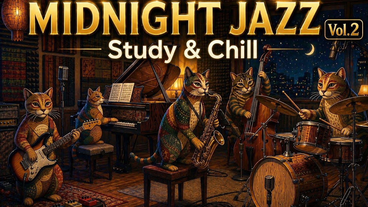 深夜の猫ジャズバー🐱🎷 Midnight Cat Jazz~ 1 Hour Lofi Mix for Work & Study ~