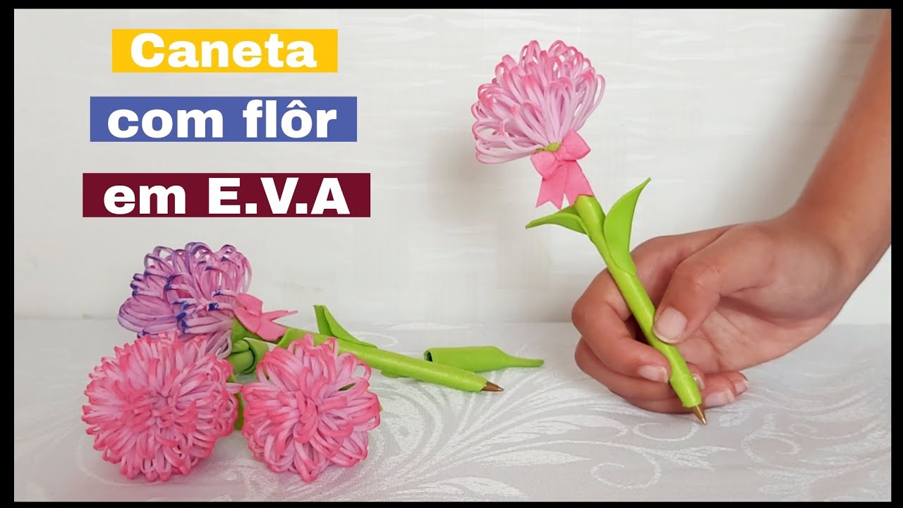 Caneta decorada com flôr de E.V.A, lembrancinha para dia das mulheres.