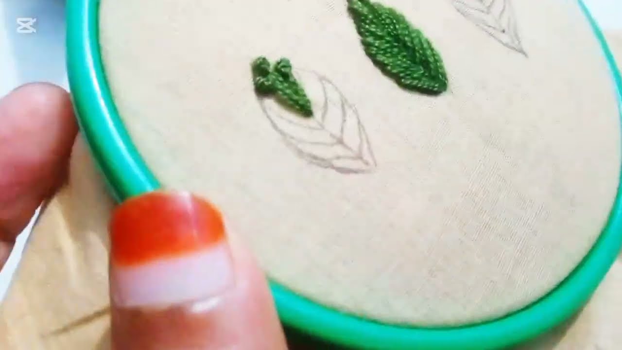পাতা সেলাই /leaf hand embroidery /french knot leaf embroidery 