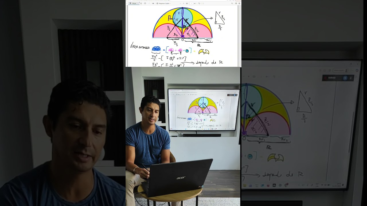 Calcular área círculo, Pitágoras y ecuación cuadráticas.