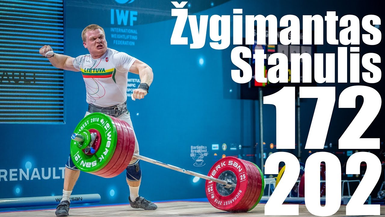Žygimantas Stanulis (94kg Lithuania) 172kg Snatch 202kg Clean and Jerk - 2018 Europeans