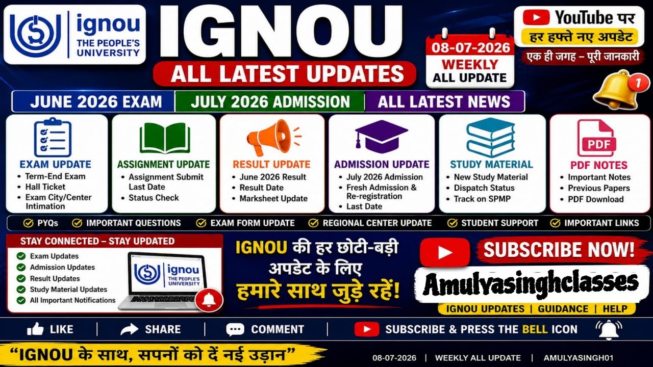IGNOU 08 July 2026 Weekly Big Update | Exam, Assignment, Result , TEE Exam Form IGNOU Latest Update