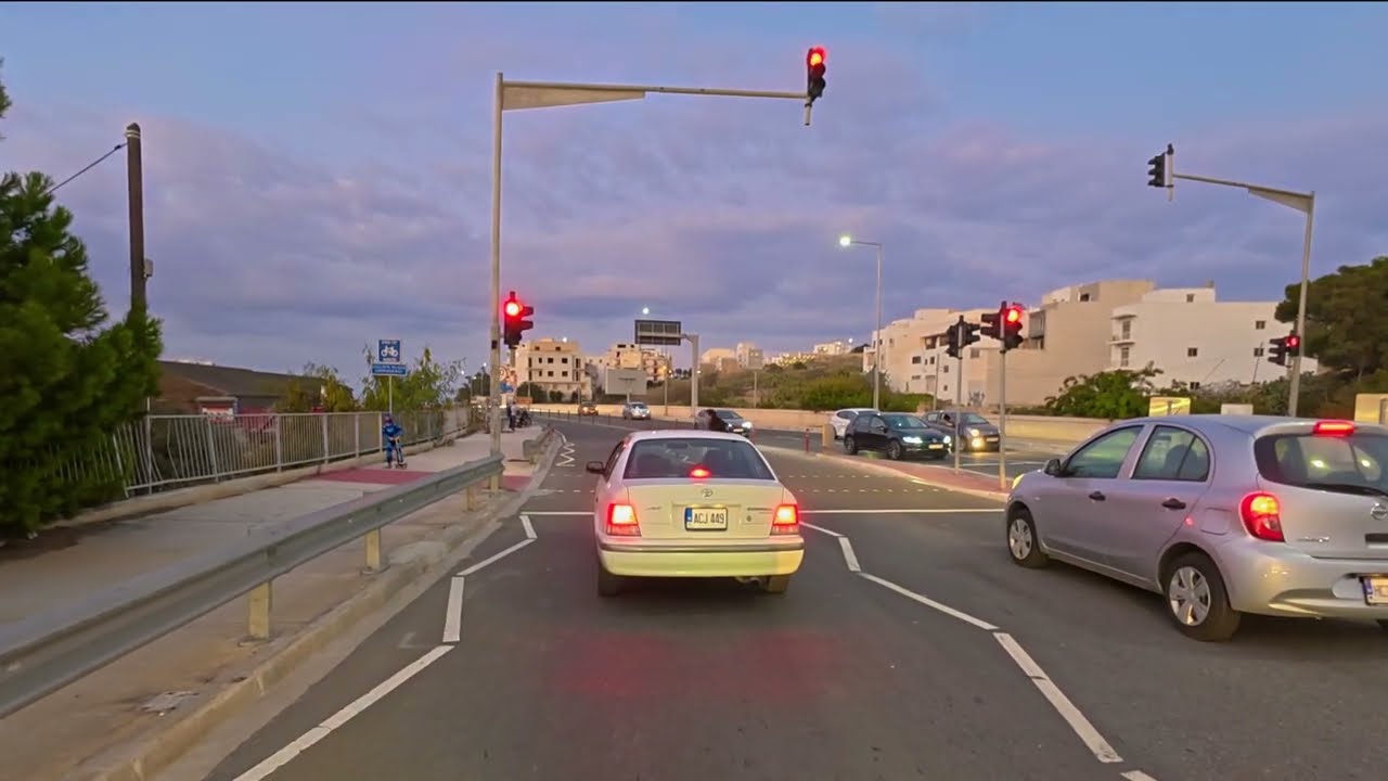 Malta Road Golden Bay to Sliema Night. Left-hand traffic