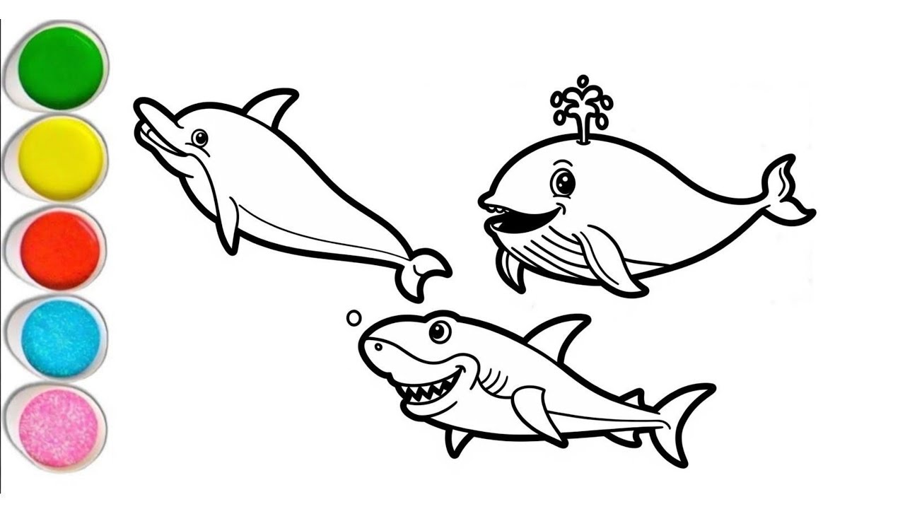How to Draw Sea Animals: Whale, Dolphin and Shark | Easy Drawing and Coloring for Kids 