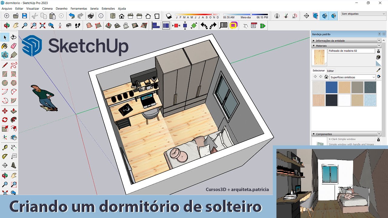 Como criar um projeto de interiores para um quarto de solteiro, modelando com o SketchUp